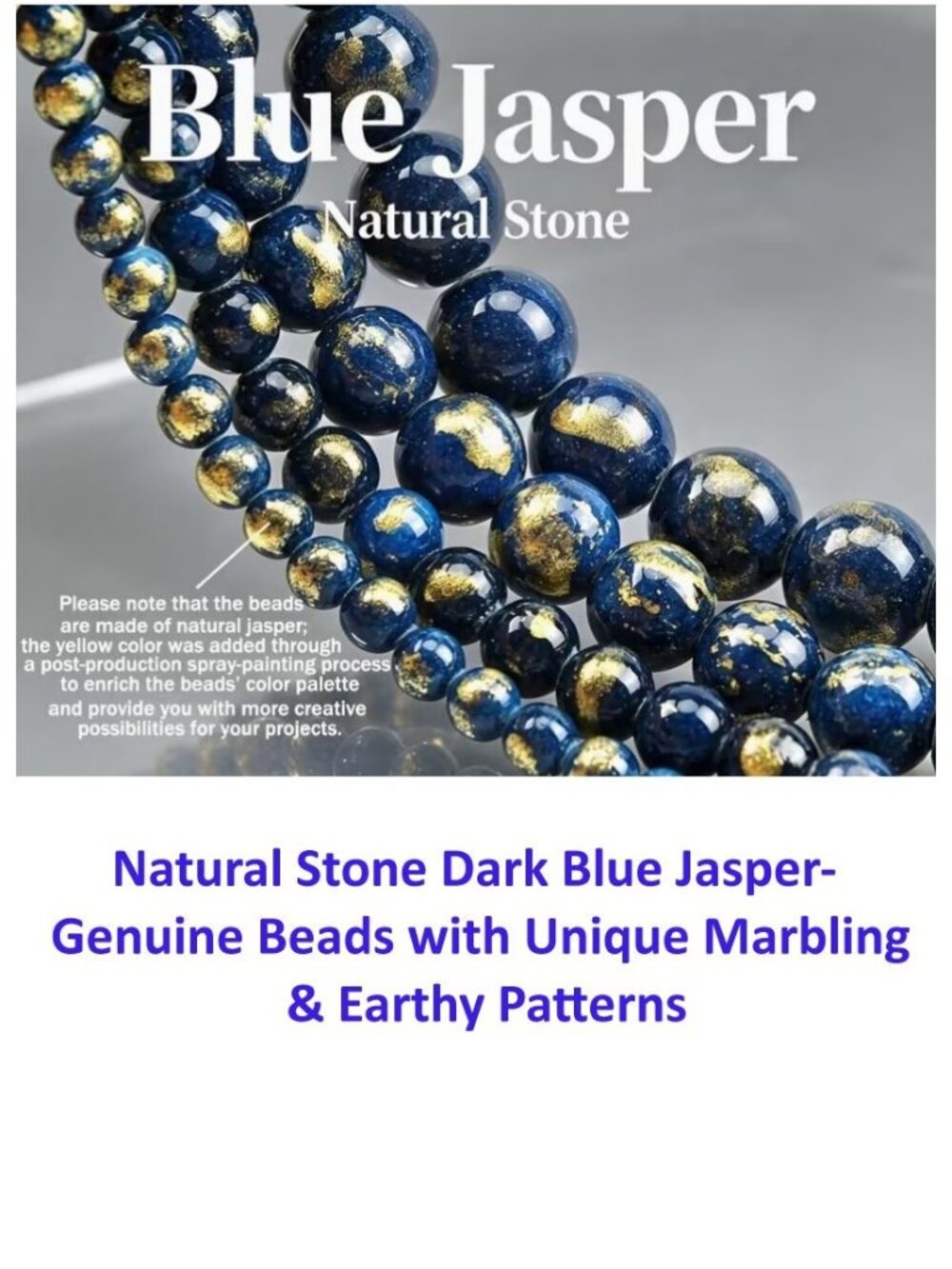 Natural Stone Dark Blue Jasper, Genuine Beads w/ Unique Marbling